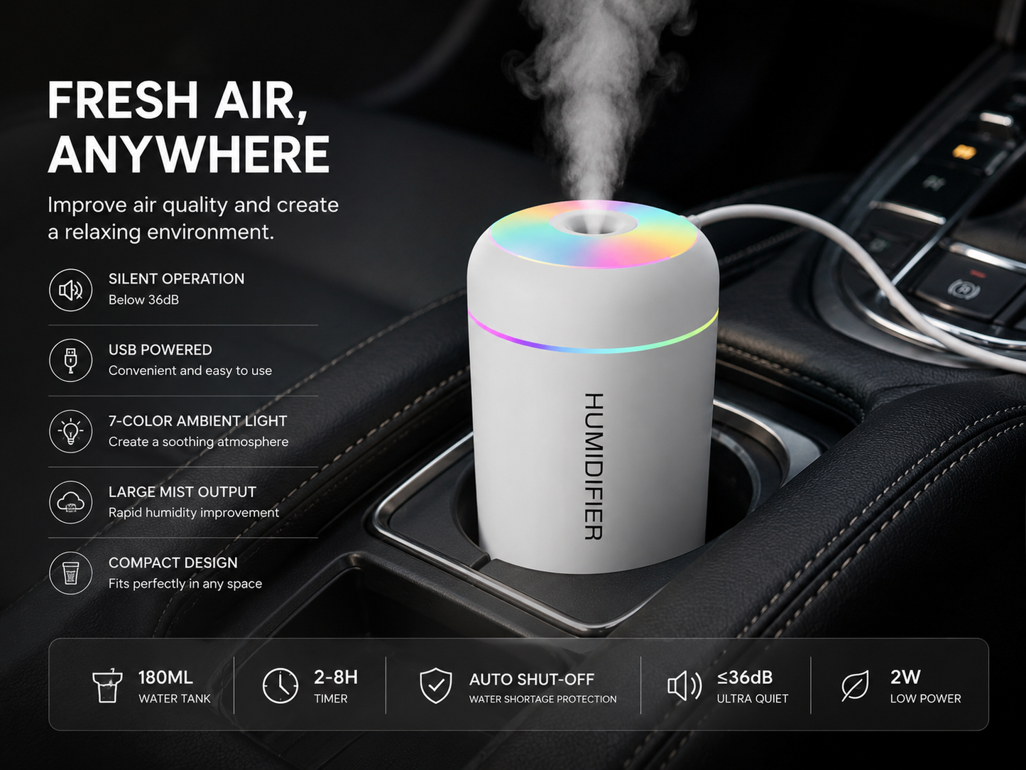 Mini USB Humidifier with Ambient LED Light